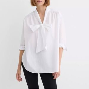 New York & Company White Poplin Button Down Tie Front Blouse